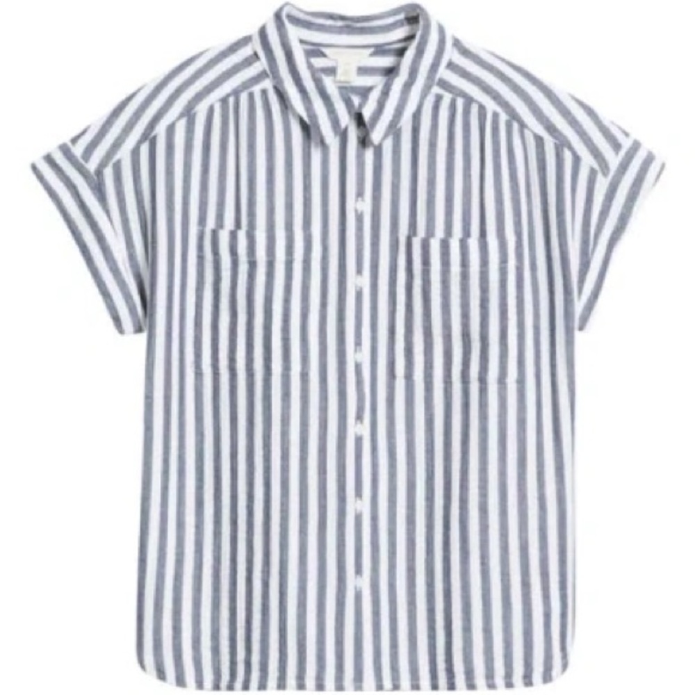 Caslon Striped Button-Down Shirt in Gray and White y.